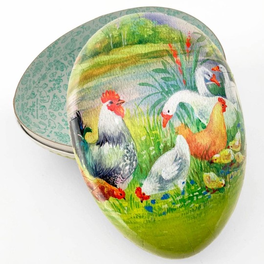 7" Hens and Ducks Pond Papier Mache Easter Egg Container ~ Germany